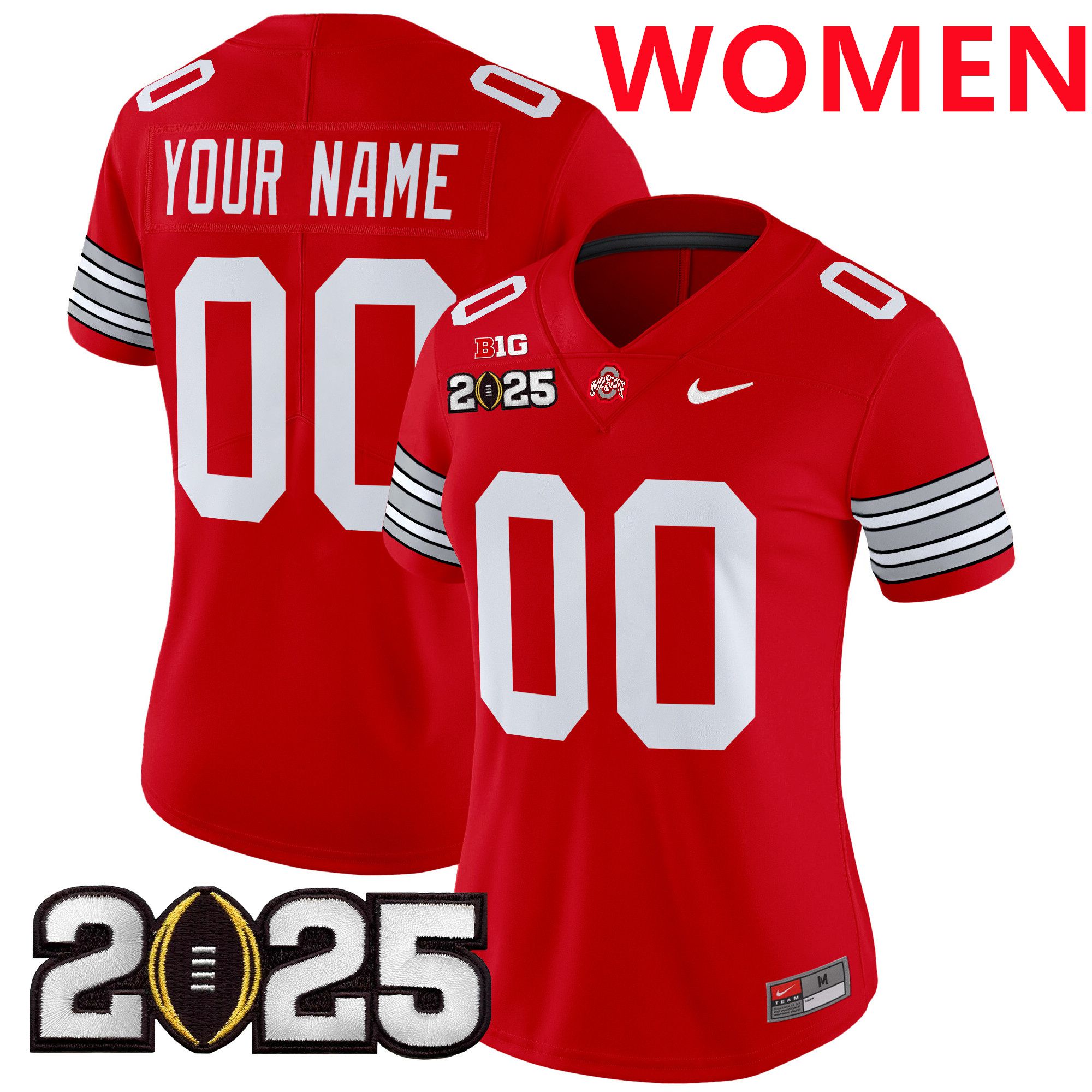 Women Ohio State Buckeyes Red 2025 CFP Final Patch Vapor Limited Custom NCAA Jersey